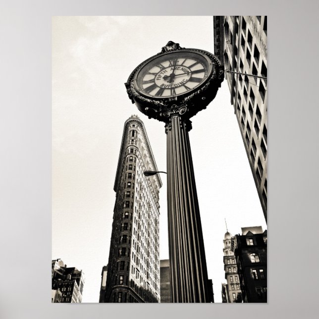 Poster New York City - Flatiron Building and Clock (Devant)