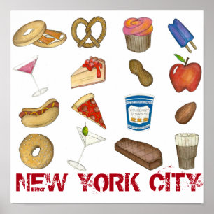 Poster New York City Foodie NYC Foods Tourist Food Print