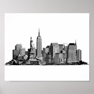 Poster New York City Manhattan Skyline - noir et blanc