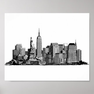 Poster New York City Manhattan Skyline - noir et blanc