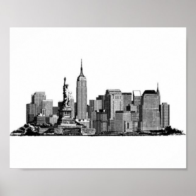 Poster New York City Manhattan Skyline - noir et blanc (Devant)