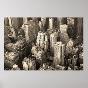 Poster New York City Manhattan vue aérienne noir