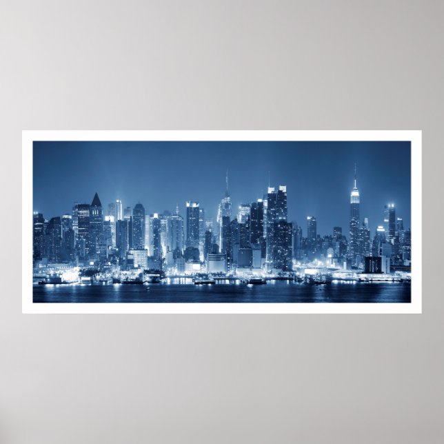 Poster New York City Manhattan Vue Skyline de nuit (Devant)