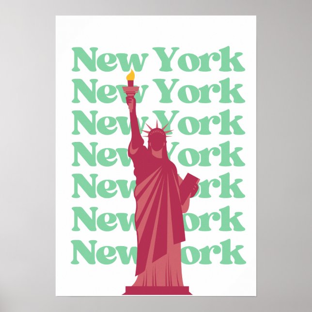Poster New York City Pink Green NYC Travel (Devant)