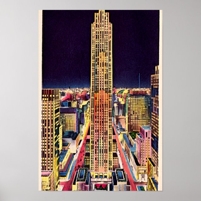 Poster New York City Rockefeller Center à la nuit 1940 (Devant)