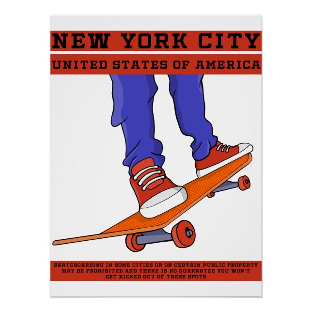 Poster New York City, USA Cool Skateboard (Devant)