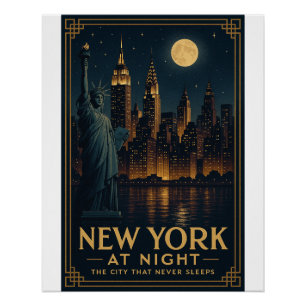 Poster New York la nuit - Ciel Rétro – Ville Vintage