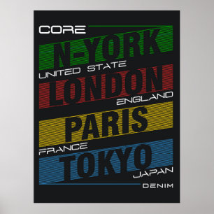 Poster New York, Londres, Paris, Tokyo