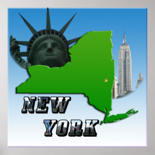 Poster New York Map, Statue of Liberty, Monument