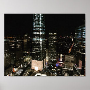 Poster New York Night Downtown NYC Manhattan Skyscrapers