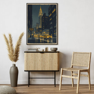 Poster New York Noir - Paysage urbain vintage rétro