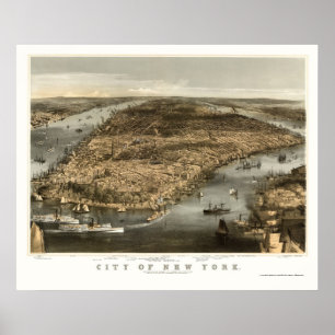 Poster New York, NY Carte panoramique - 1856