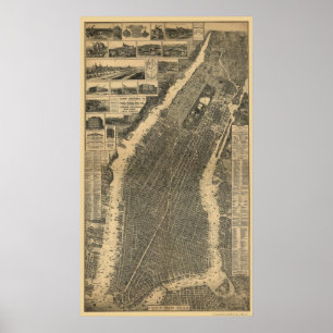 Poster New York, NY Carte panoramique - 1879