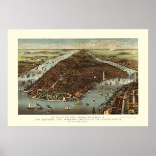 Poster New York, NY Carte panoramique - 1883