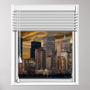 Poster New York Skyline Faux Window View With Blinds