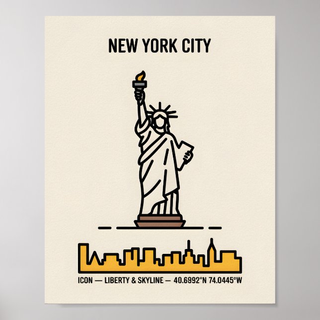 Poster New York Skyline Statue of Liberty Bold Line Art (Devant)