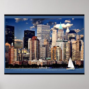 Poster New York Skyline, Voilier sur la rivière Hudson