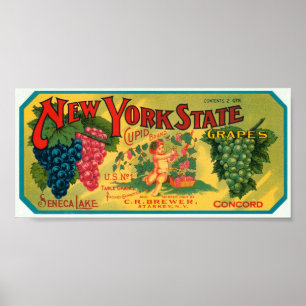 Poster New York State Seneca Lake Grapes Vintage Crate La
