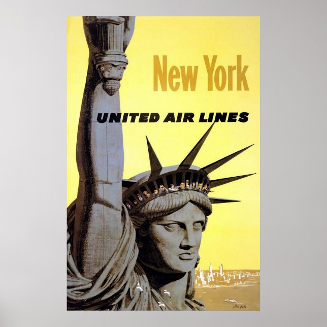 Poster New York United Air Lines Statue Of Liberty (Devant)