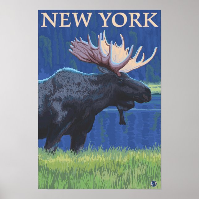 Poster New YorkMoose au clair de lune (Devant)