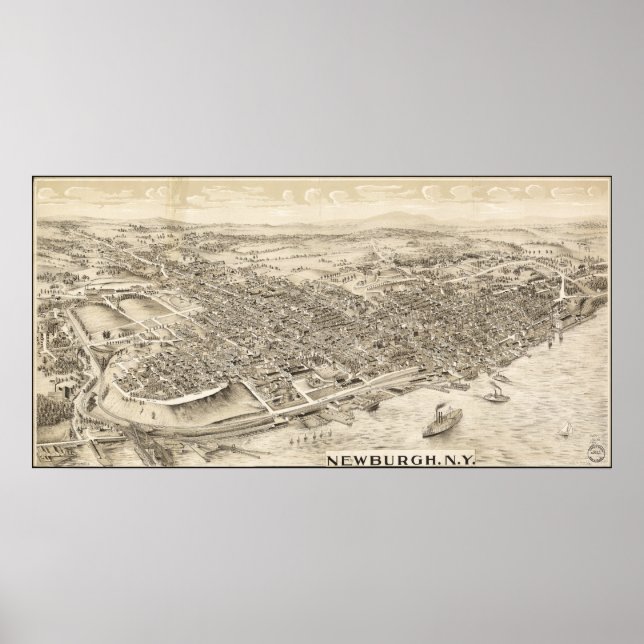 Poster Newburgh New York 1900 Antique carte panoramique (Devant)