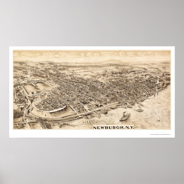 Poster Newburgh, NY Carte panoramique - 1900 (Devant)