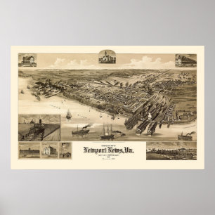 Poster Newport News, VA Carte panoramique - 1891