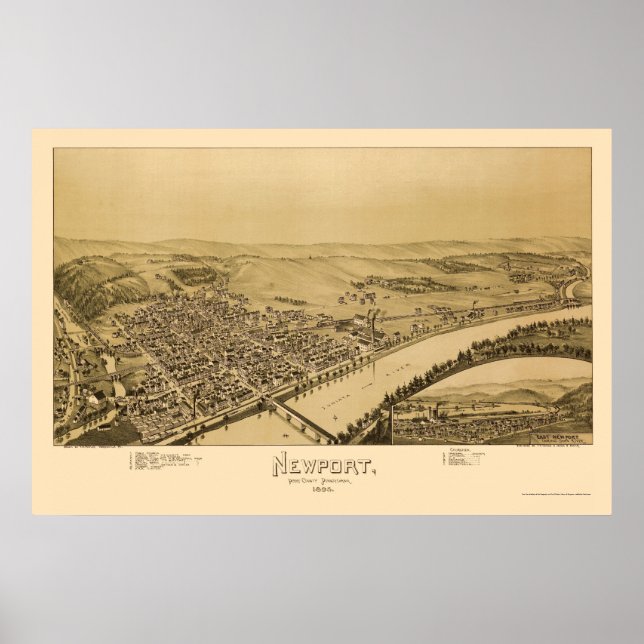 Poster Newport, PA Carte panoramique - 1895 (Devant)