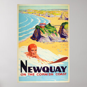 Poster Newquay on the Cornish Coast, Cornwall