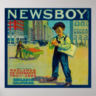 Poster Newsboy Orange LabelRedlands, CA