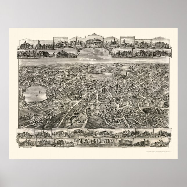 Poster Newton Centre, MA Carte panoramique - 1897 (Devant)