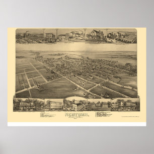 Poster Newtown, carte panoramique de PA - 1893