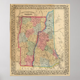 Poster NH, carte du Vermont par Mitchell