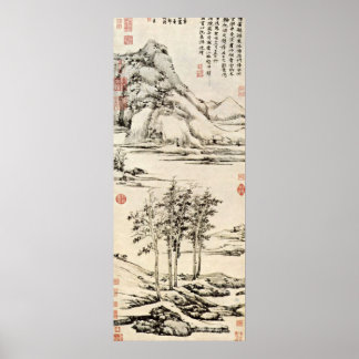 Poster Ni Zan - arbres dans une vallée fluviale à Yu-shan