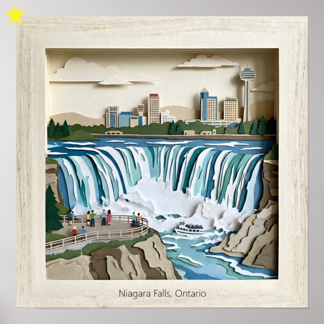 Poster Niagara Falls Ontairo Canada Paper Collage Diorama (Créateur téléchargé)