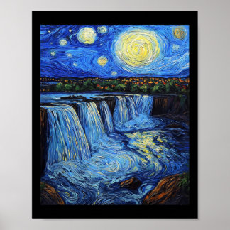 Poster Niagara Falls - Van Gogh Style - Starry Night 