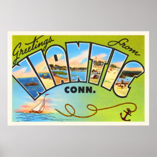 Poster Niantic Connecticut CT Vieux souvenir Vintage voya