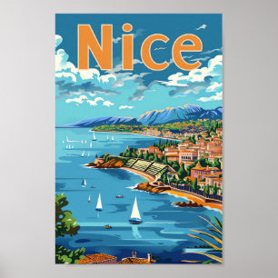 Poster Nice France Vintage Retro Voyage Illustration