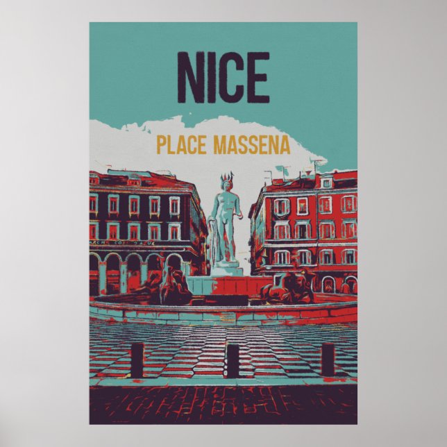 Poster Nice Massena Carré illustration France (Devant)