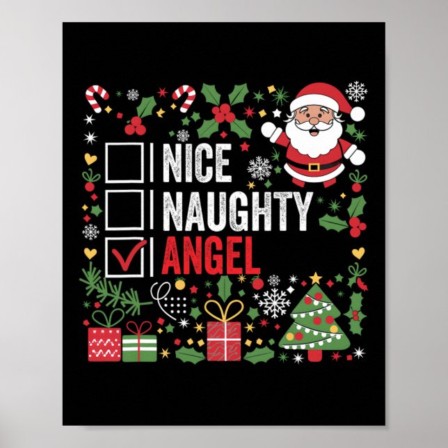 Poster Nice Naughty Angel Funny Noël Père Noël (Devant)