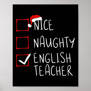 Poster Nice Naughty Anglais Liste de Noël de l'enseignant