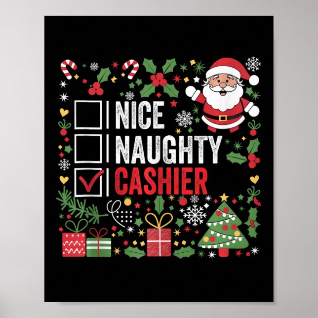 Poster Nice Naughty Cashier Funny Noël Père Noël T (Devant)
