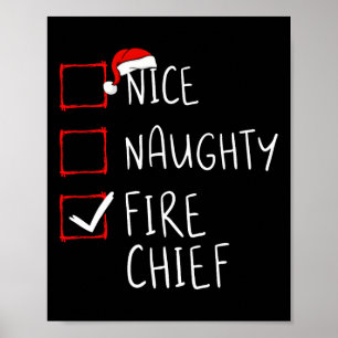 Poster Nice Naughty Fire Chief Christmas List Santa Claus