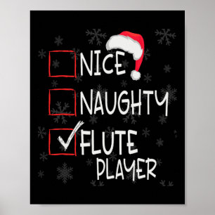 Poster Nice Naughty Flute Player Liste Noël Père Noël Cla