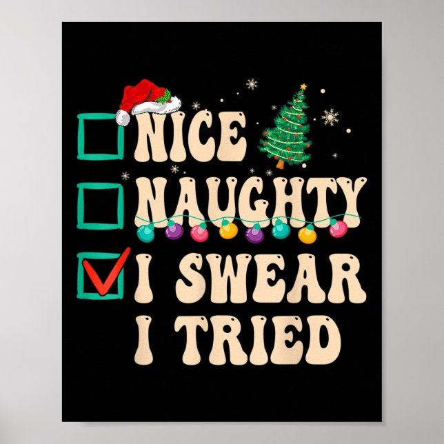 Poster Nice Naughty I Swear I Tried, Christmas List Retro (Devant)