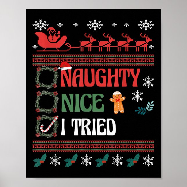Poster Nice Naughty I Tried Christmas List Matching Famil (Devant)