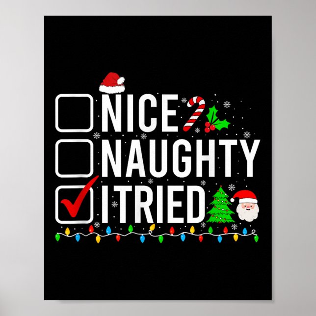 Poster Nice Naughty I Tried Family Xmas Pajama Funny Chri (Devant)