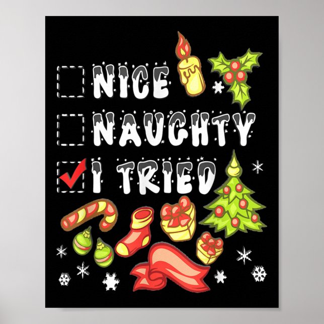 Poster Nice Naughty I Tried Funny Candy Christmas Pajama  (Devant)