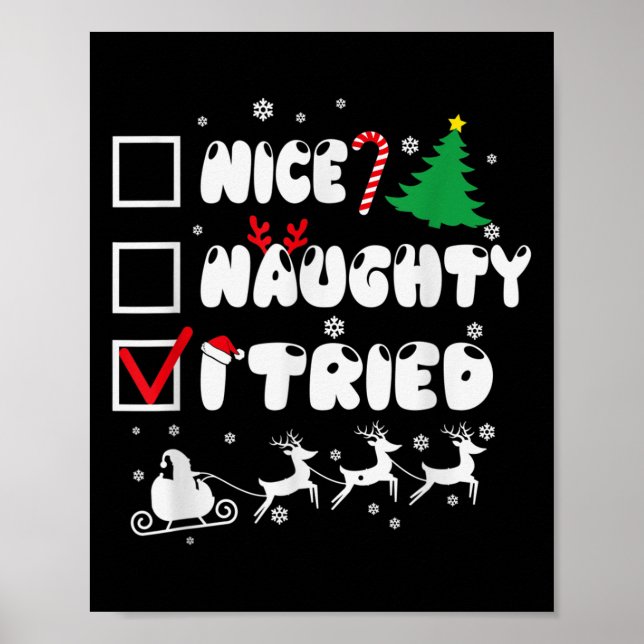 Poster Nice Naughty I Tried Funny Christmas 2022  (Devant)
