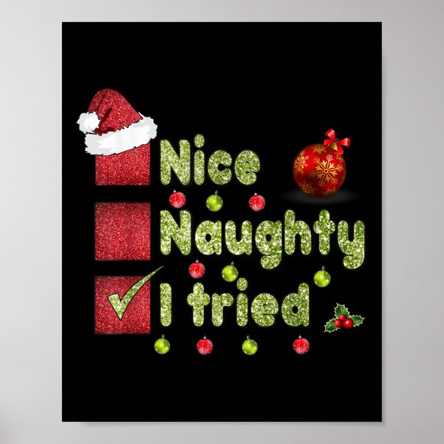 Poster Nice Naughty I Tried Funny Christmas Family Matchi (Devant)